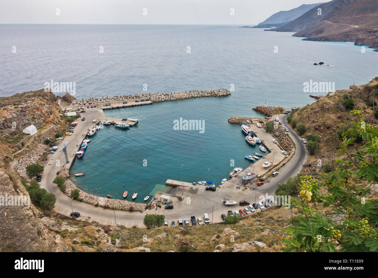 Fährhafen von Chora Sfakion, Süd-West-Küste der Insel Kreta, Griechenland Stockfoto