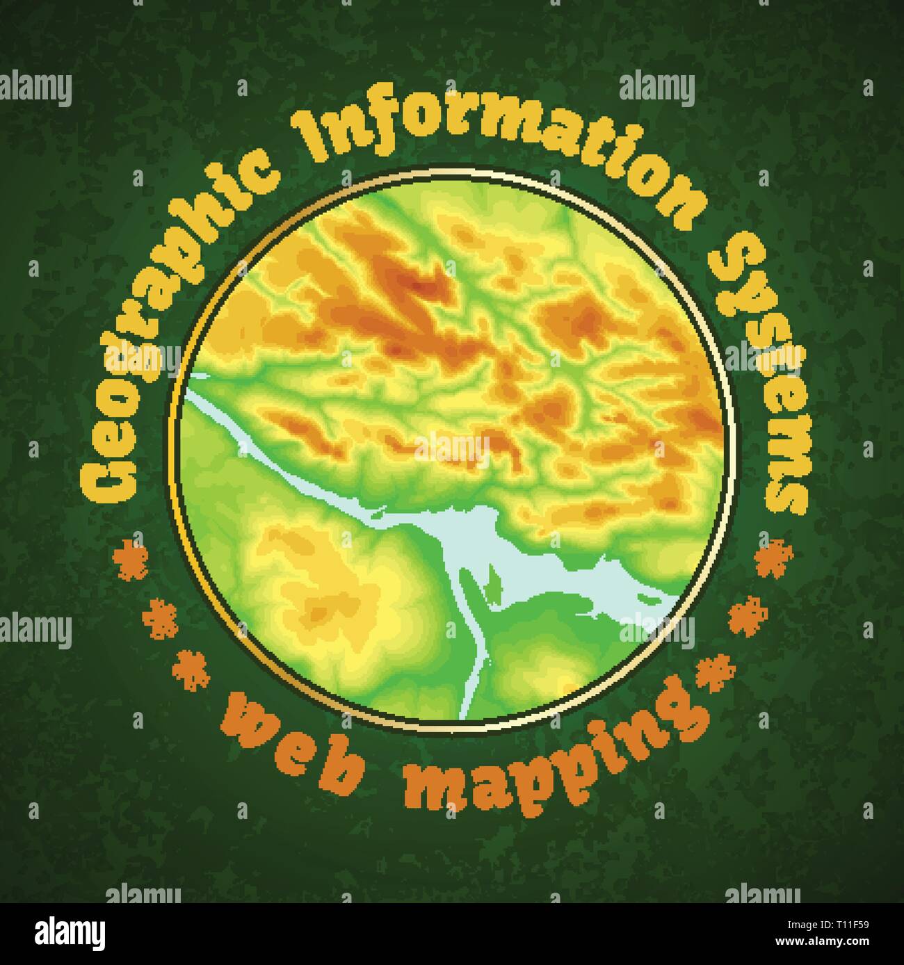 Geographic Information System Banner mit topographischen Hintergrund runde Konzept Stock Vektor