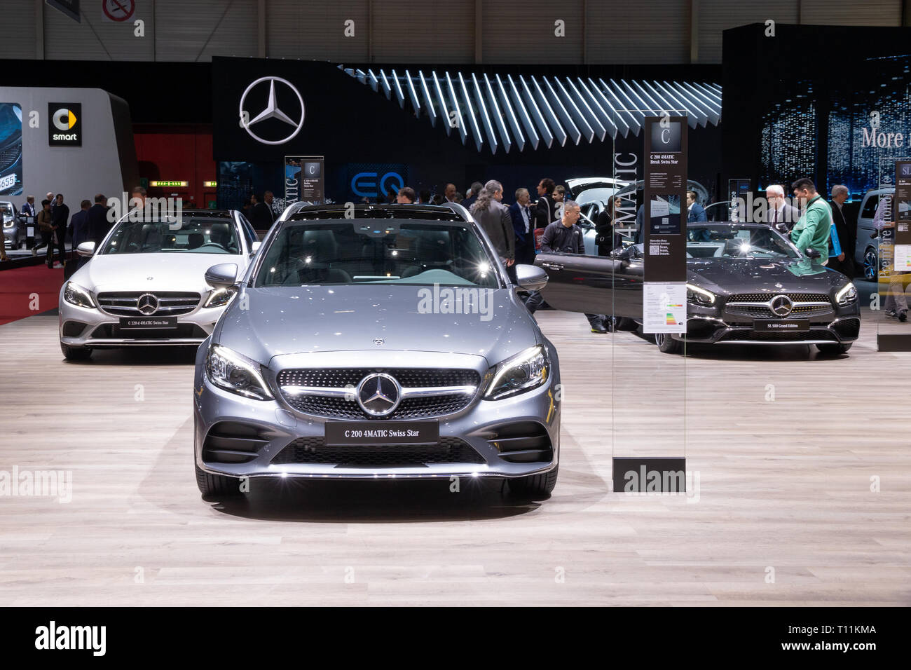 Genf, Schweiz - 5. MÄRZ 2019: Mercedes Benz C200d 4MATIC Swiss Star Auto auf dem 89. Internationalen Automobilsalon in Genf präsentiert. Stockfoto