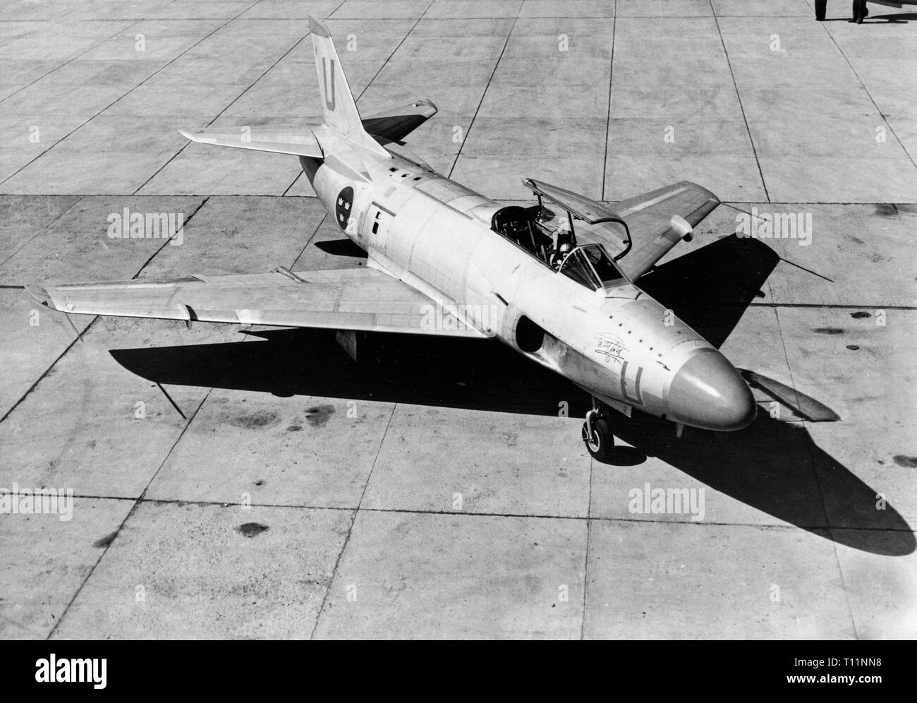 Saab 32 Lansen schwedische Jet Fighter, ein zwei - Sitz, transsonischen militärische Flugzeuge entworfen und von Saab von 1955 bis 1960 für die schwedische Luftwaffe hergestellt. Stockfoto