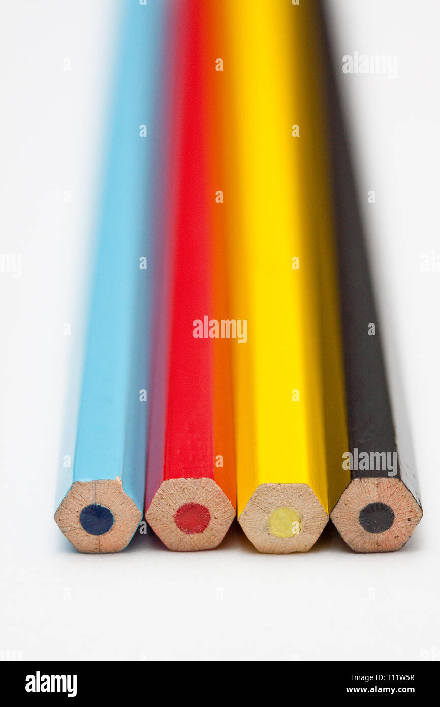 Vier Bleistifte in die CMYK-Farben Stockfoto