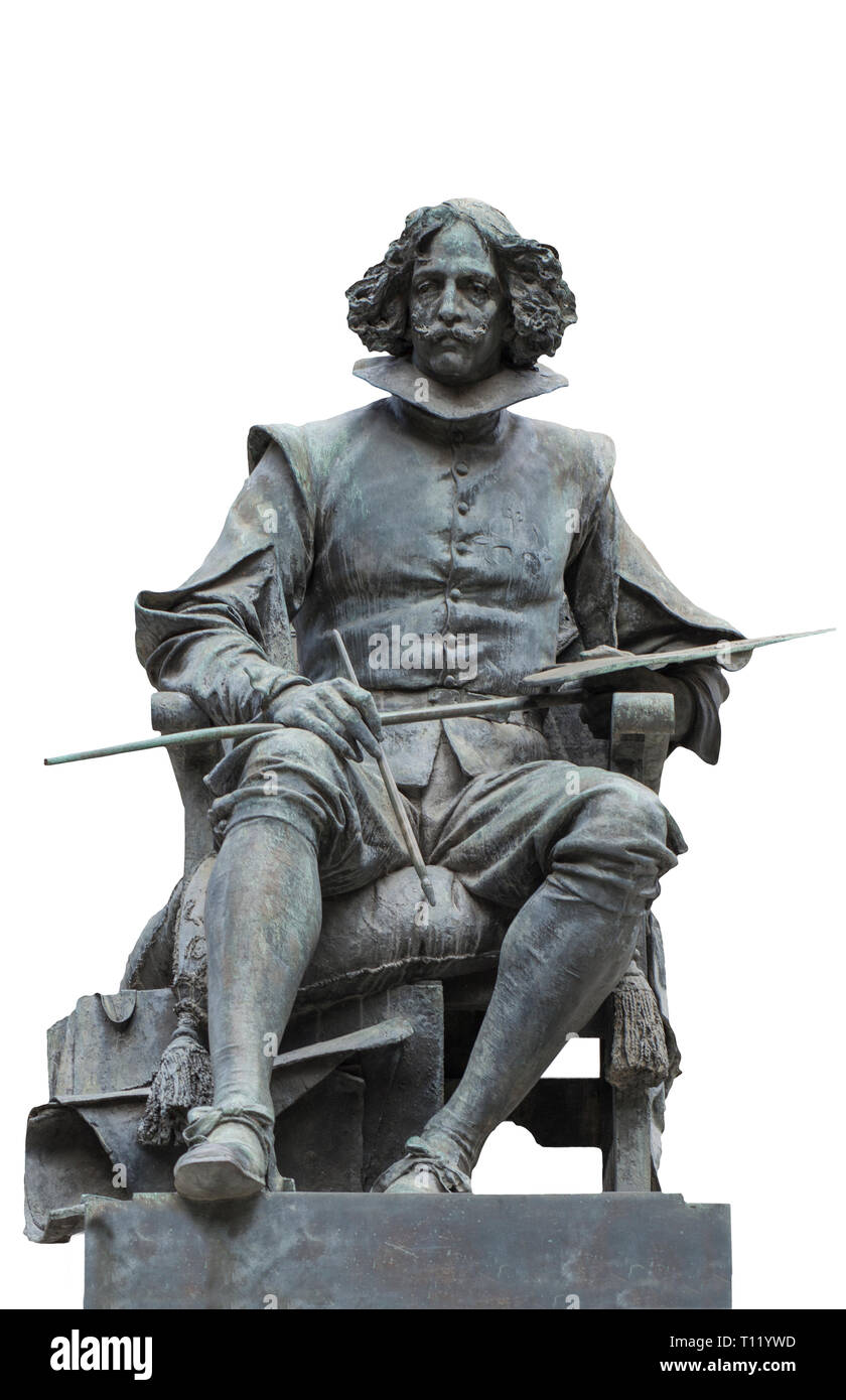 Madrid, Spanien - September 12th, 2018: Bronzestatue von Diego Velazquez Maler, von aniceto Marinas, Madrid, Spanien. Über weiß Isoliert Stockfoto