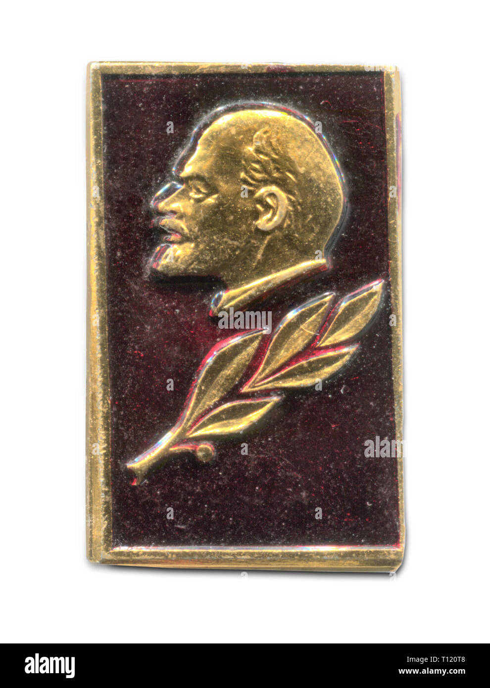 Russland - 1980 s: Lenin Portrait auf UDSSR metallische Abzeichen Stockfoto