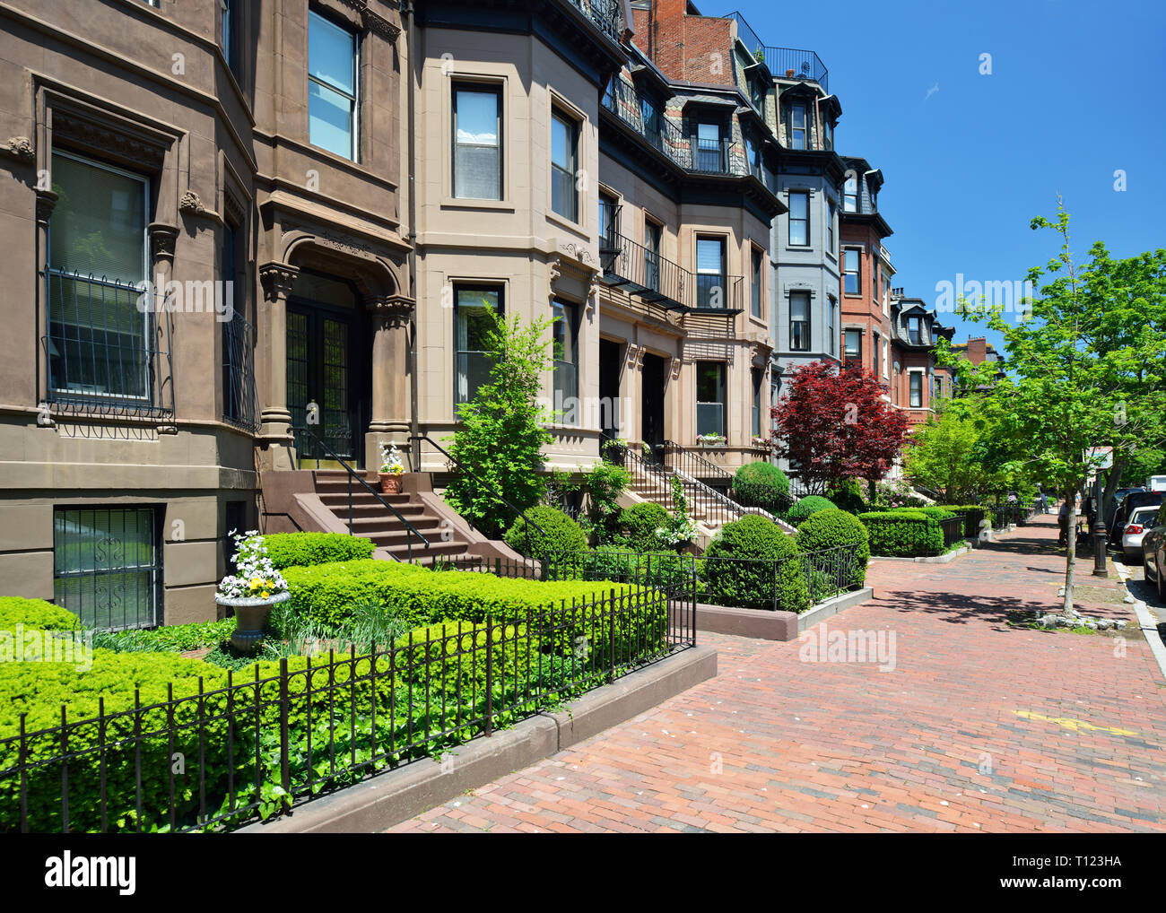 Brownstones Back Bay in Boston, Massachusetts. Viktorianische Architektur. Stockfoto
