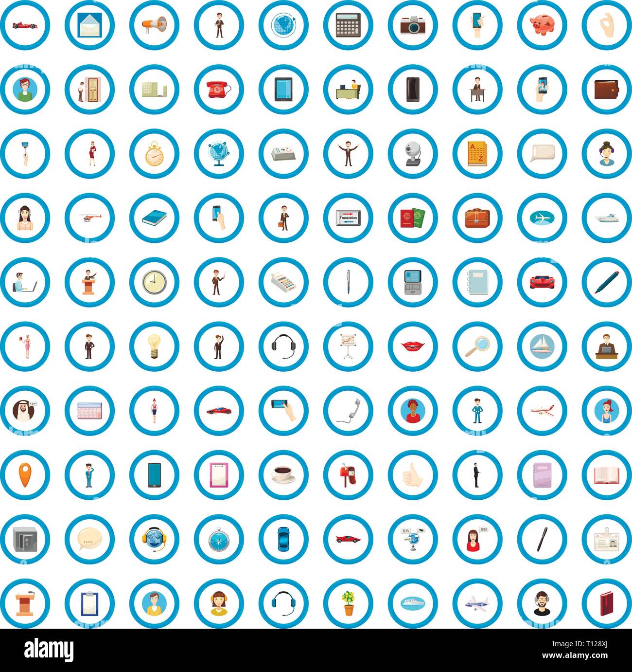 100 Symbole marketing gesetzt, cartoon-Stil Stock Vektor