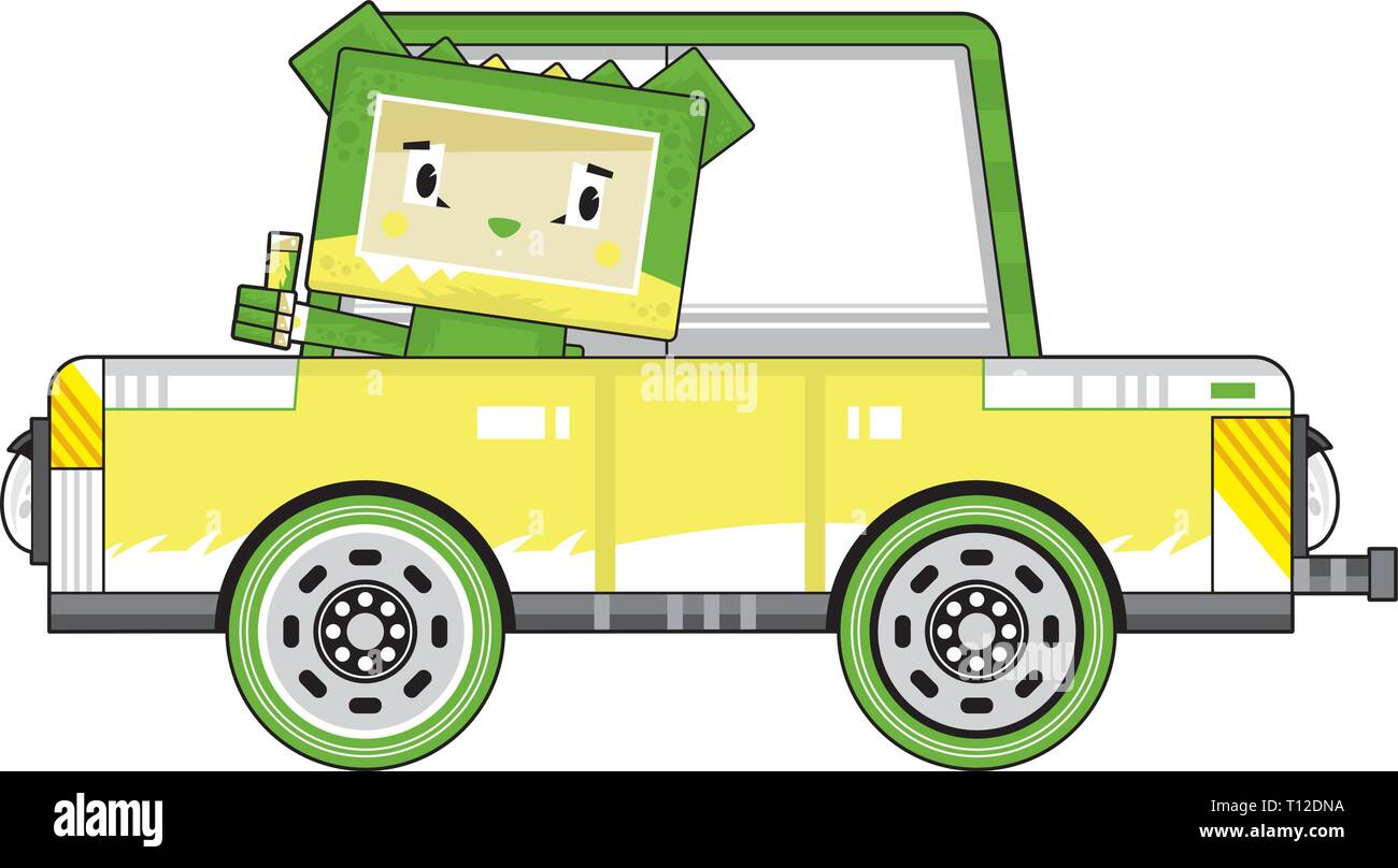Cute Cartoon Block Krokodil Charakter im Auto. Stock Vektor