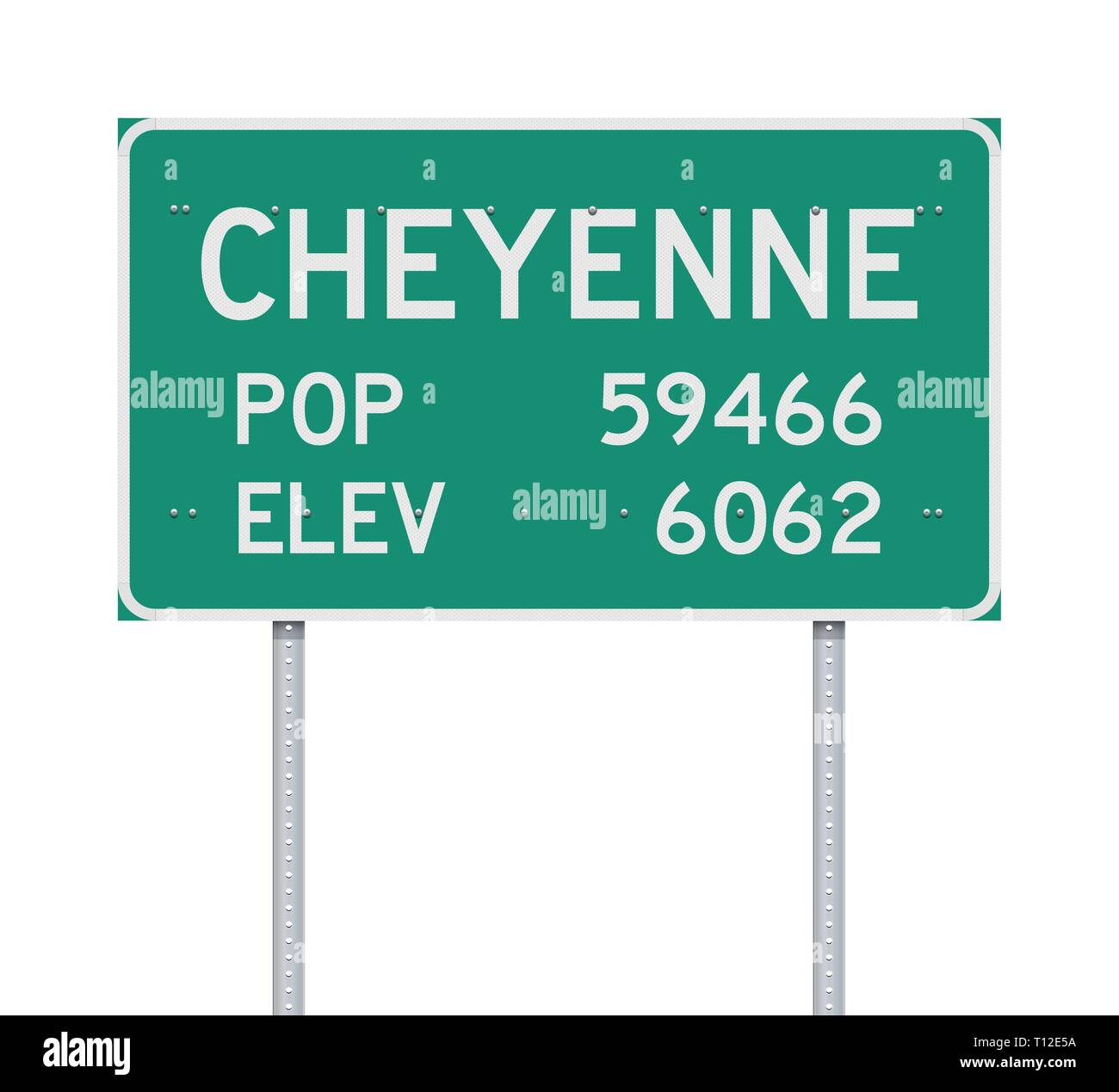 Vector Illustration der Cheyenne Bevölkerung und Elevation Green Road Sign Stock Vektor