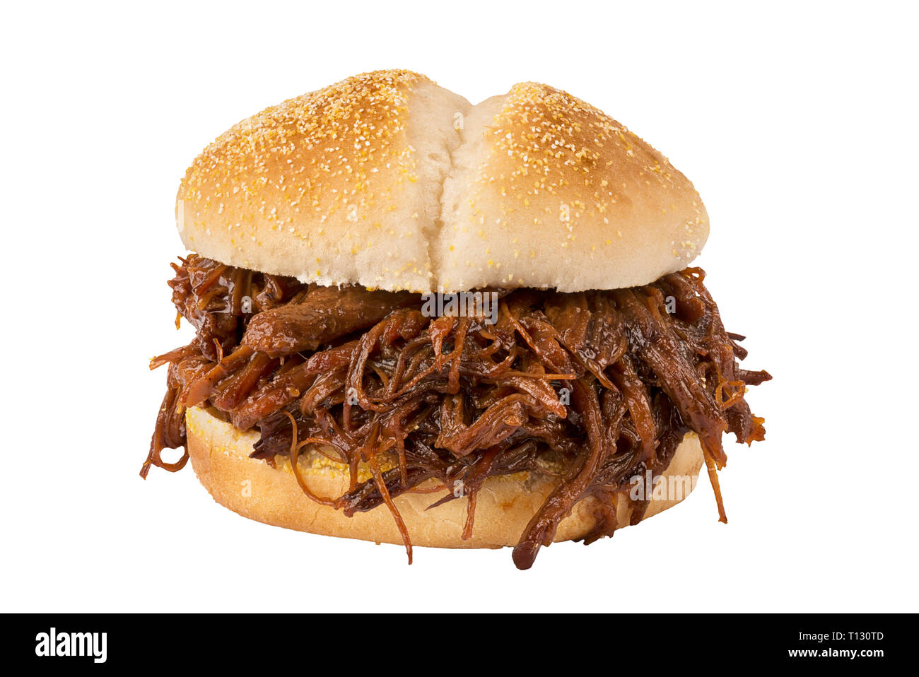 Nahaufnahme auf zog pork Sandwich auf weißem Hintergrund. Stockfoto