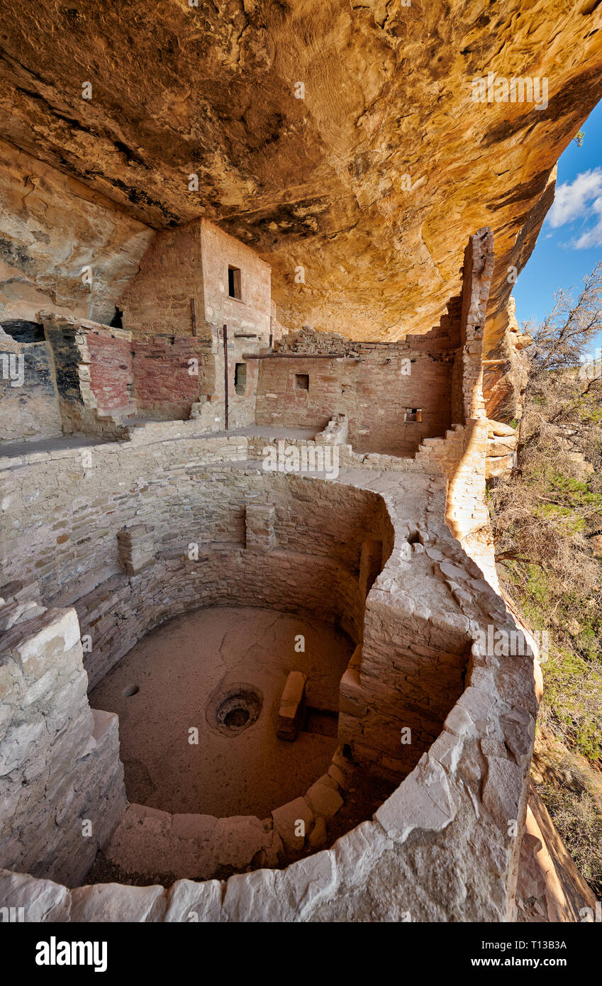 Balkon House, Cliff dwellings in Mesa-Verde-Nationalpark, UNESCO-Weltkulturerbe, Colorado, USA, Nordamerika Stockfoto