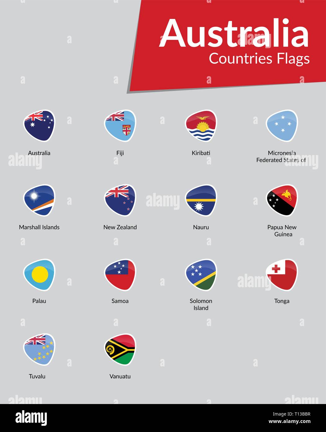 Australischen Kontinent Länder Flaggen vektor Icon Sammlung Stock Vektor