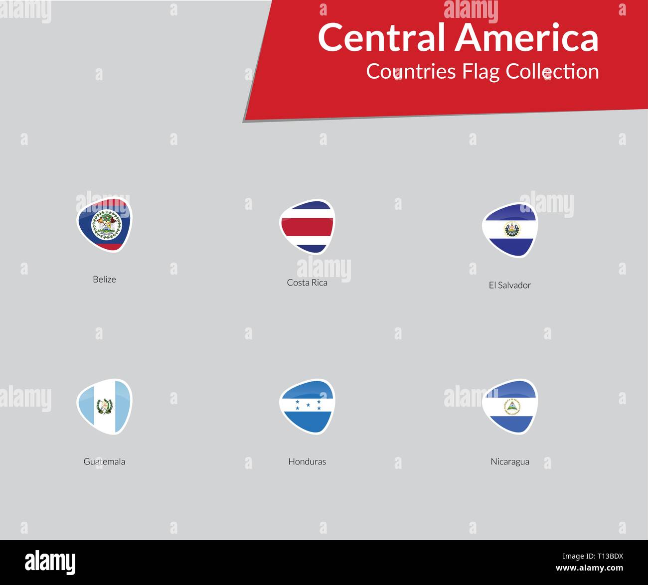 Mittelamerika Kontinent Länder Flaggen vektor Icon Sammlung Stock Vektor