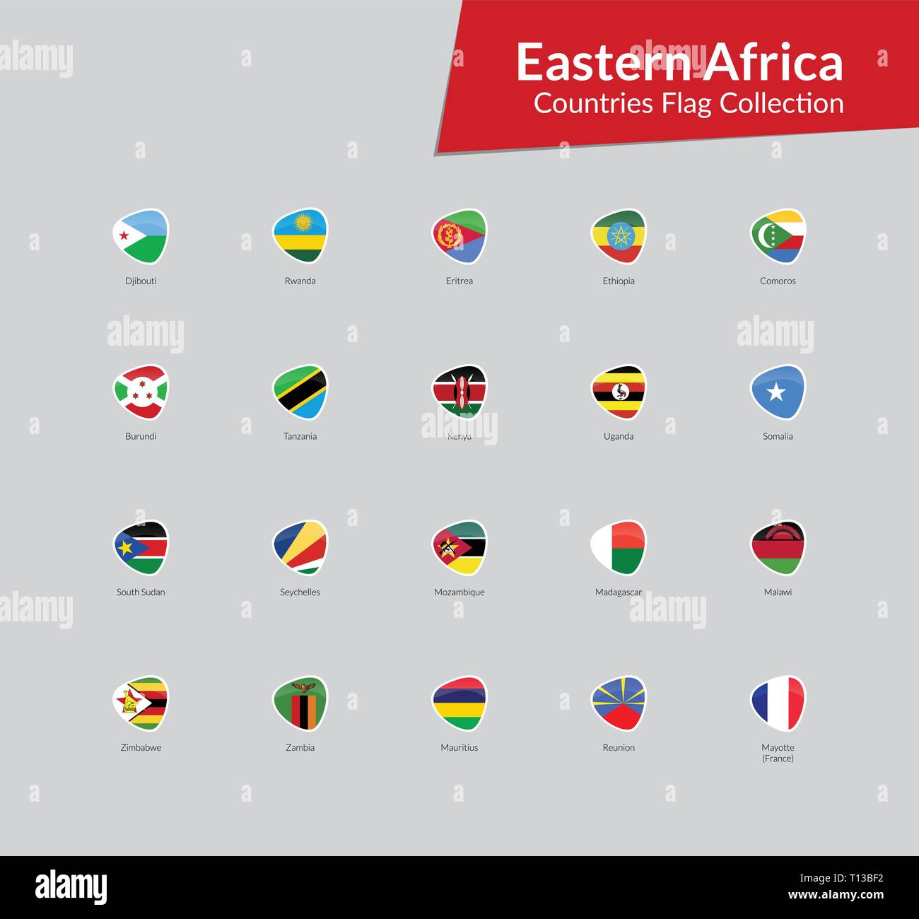Östliches Afrika kontinent Länder Flaggen vektor Icon Sammlung Stock Vektor