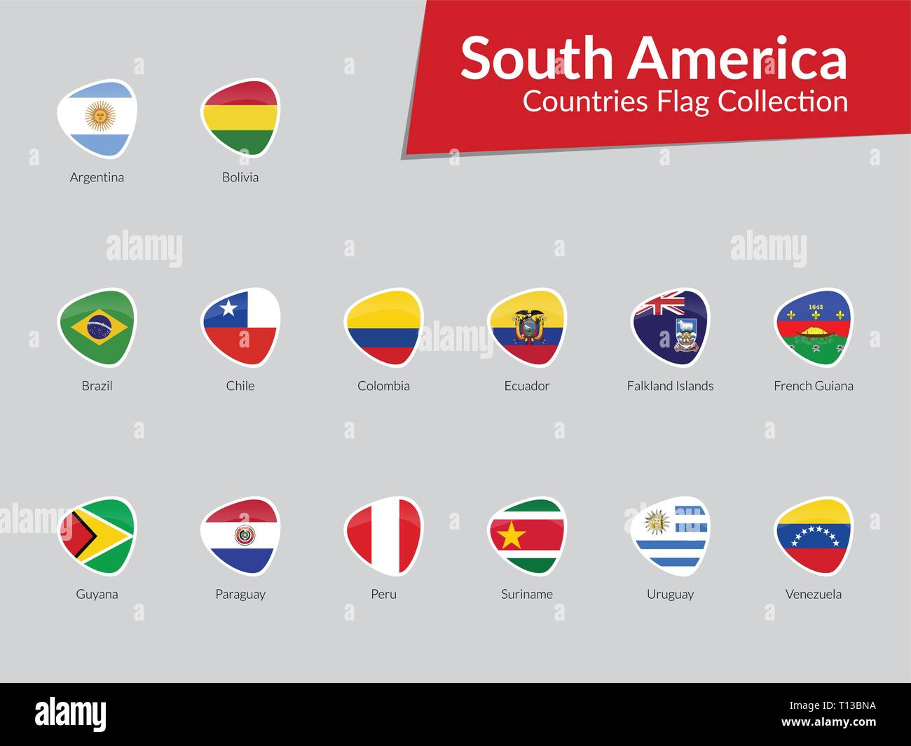Südamerikanischen Kontinent Länder Flaggen vektor Icon Sammlung Stock Vektor