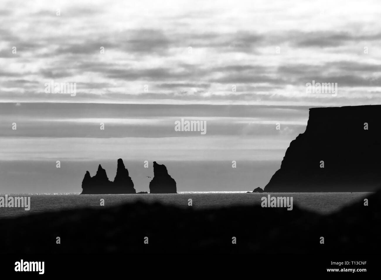 Basalt sea Stacks, Vik, Island Stockfoto