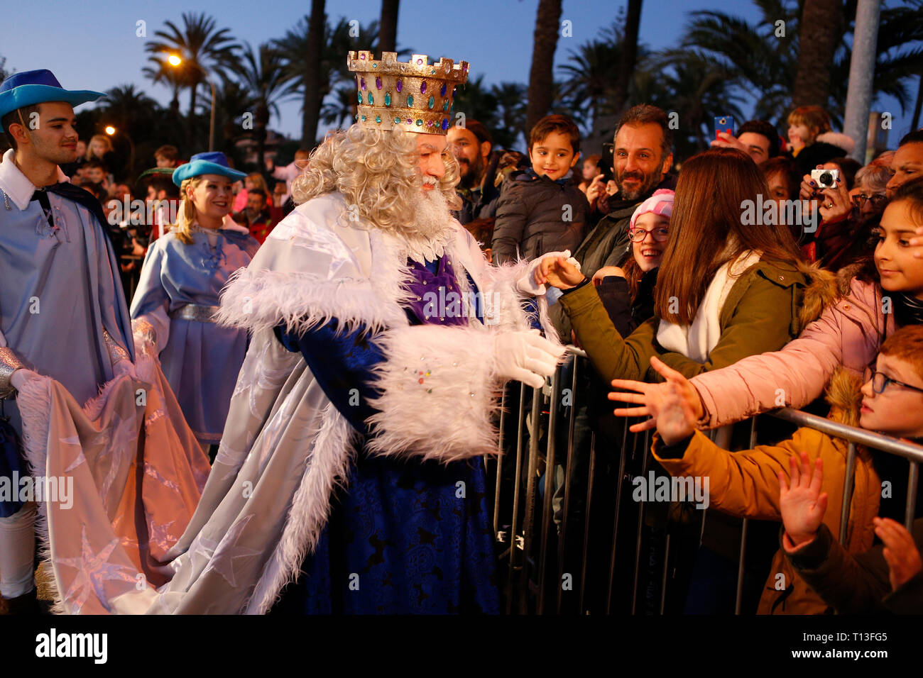 König Magier Ankunft während weihnachten in palma Hafen Stockfoto