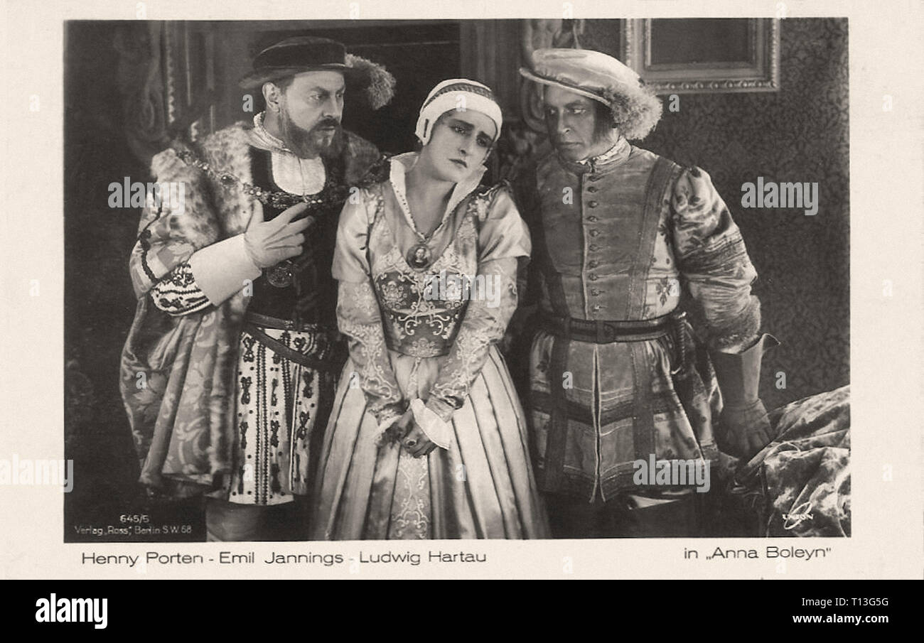 Werbemittel Fotografie von Henny Porten Emil Jannings und Ludwig Hartau in Anna Boleyn (1920) - stummfilmzeit Stockfoto