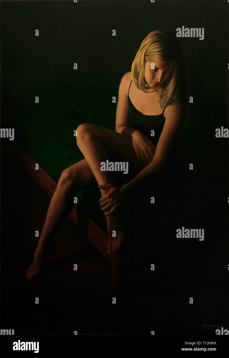 Aus dem Dunkel (Porträt einer Frau, Malerei) Stockfoto