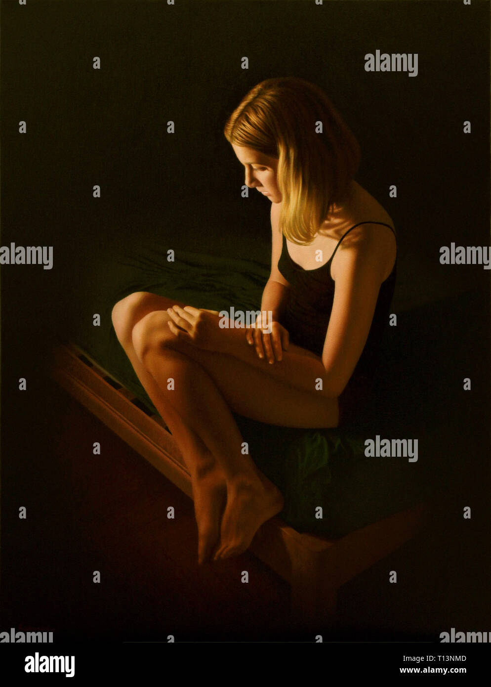 Unter Licht Dunkelheit (Porträt einer Frau, Malerei) Stockfoto