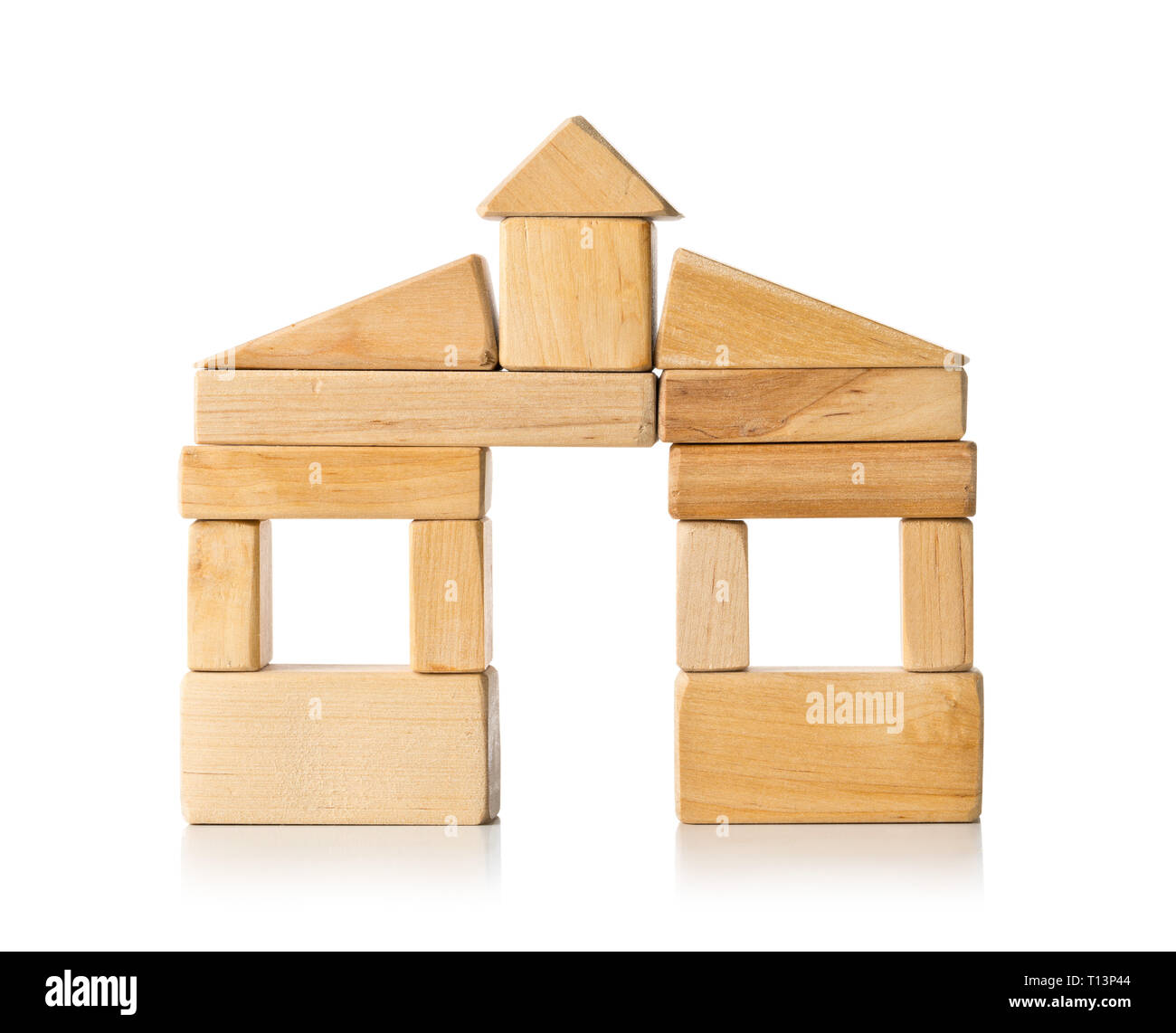 Haus Bauen Aus Holz Baustein Stucke Auf Weissem Hintergrund