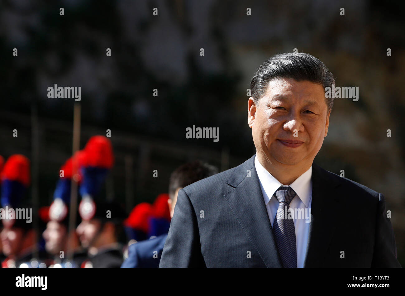 Rom, Italien. 23. März, 2019. Chinas Präsident Xi Jinping kommt an Villa Madama für sein Treffen mit dem italienischen Ministerpräsidenten. Credit: Riccardo De Luca UPDATE BILDER/Alamy leben Nachrichten Stockfoto