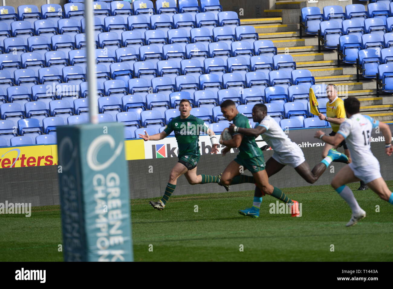 Reading, Berkshire, Großbritannien. 23 Mär, 2019. London Irish vs Doncaster Ritter Rugby im Madejski Stadium 02/03/19 Kick off 14.30. Quelle: David Hammant/Alamy leben Nachrichten Stockfoto