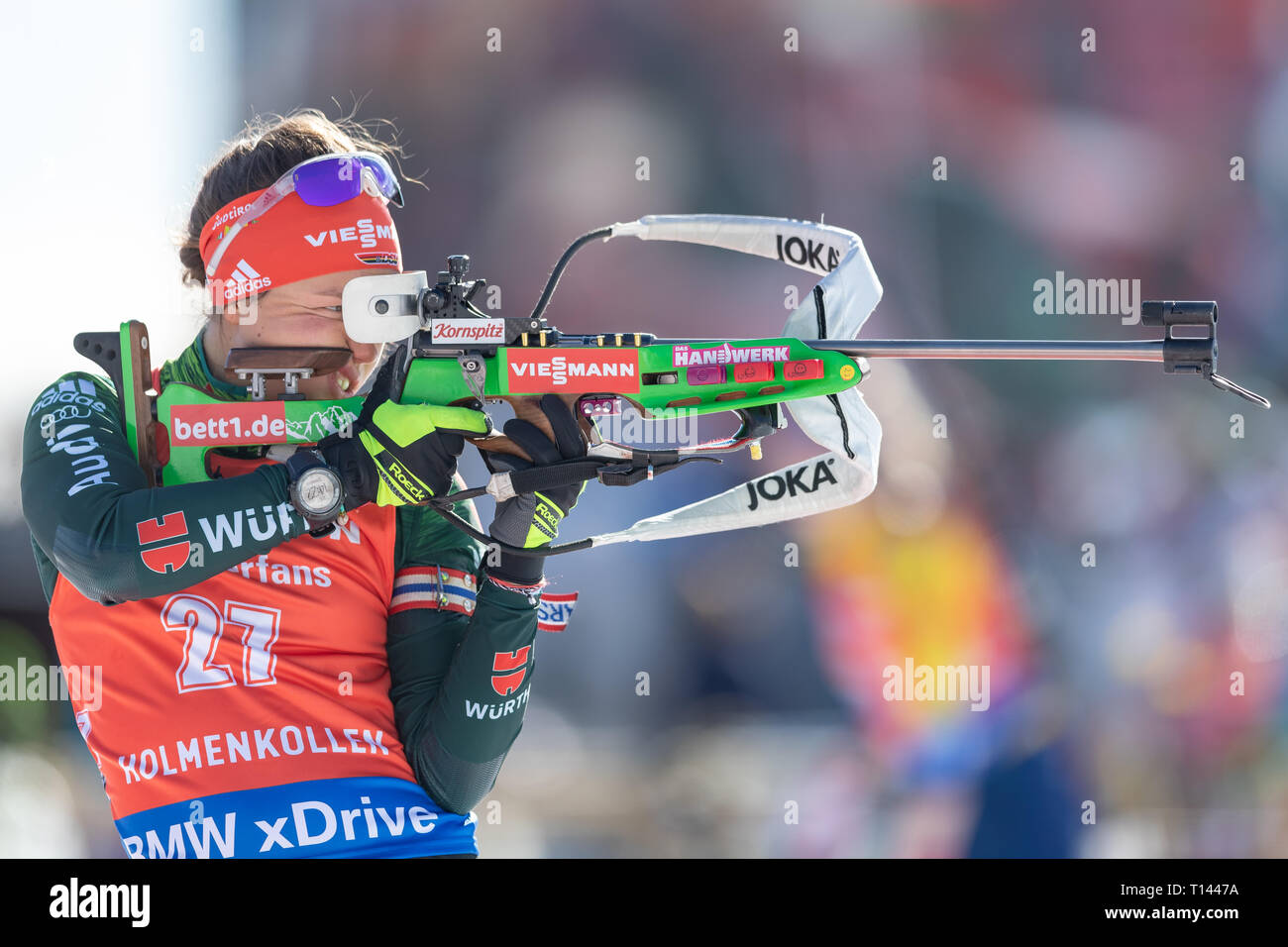 BMW IBU Weltcup Biathlon. 23. März 2019 Laura Dahlmeier von Deutschland in Aktion während der Damen 10 km Verfolgung an der BMW IBU Weltcup Biathlon in Holmenkollen Oslo, Norwegen. Credit: Nigel Waldron/Alamy leben Nachrichten Stockfoto