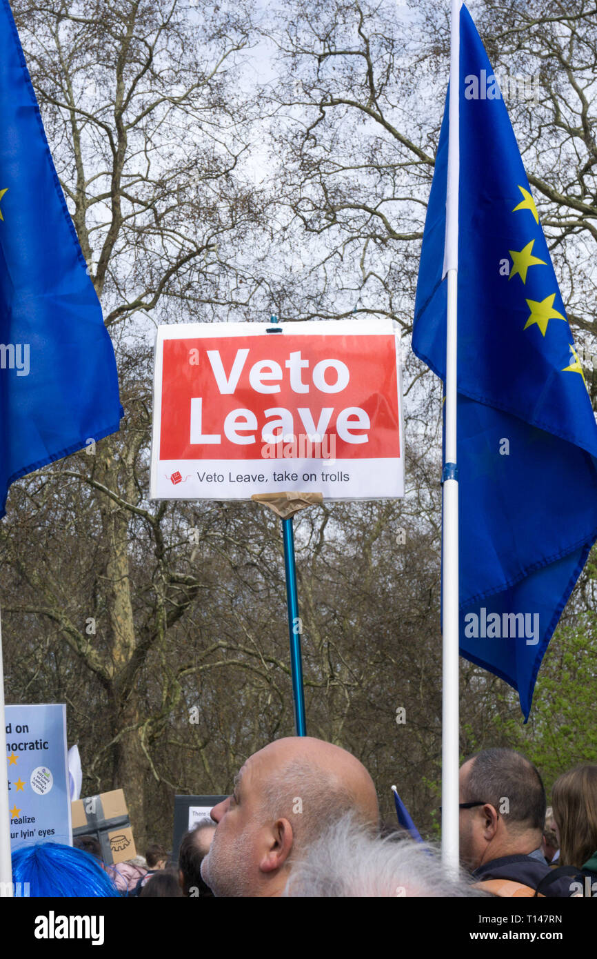 London, Großbritannien. 23. März 2019. Über 1.000.000 Menschen geschätzt Teil im März für einen Menschen heute genommen zu haben, von der Park Lane bis Parliament Square in London. Urban Images-News/Alamy leben Nachrichten Stockfoto