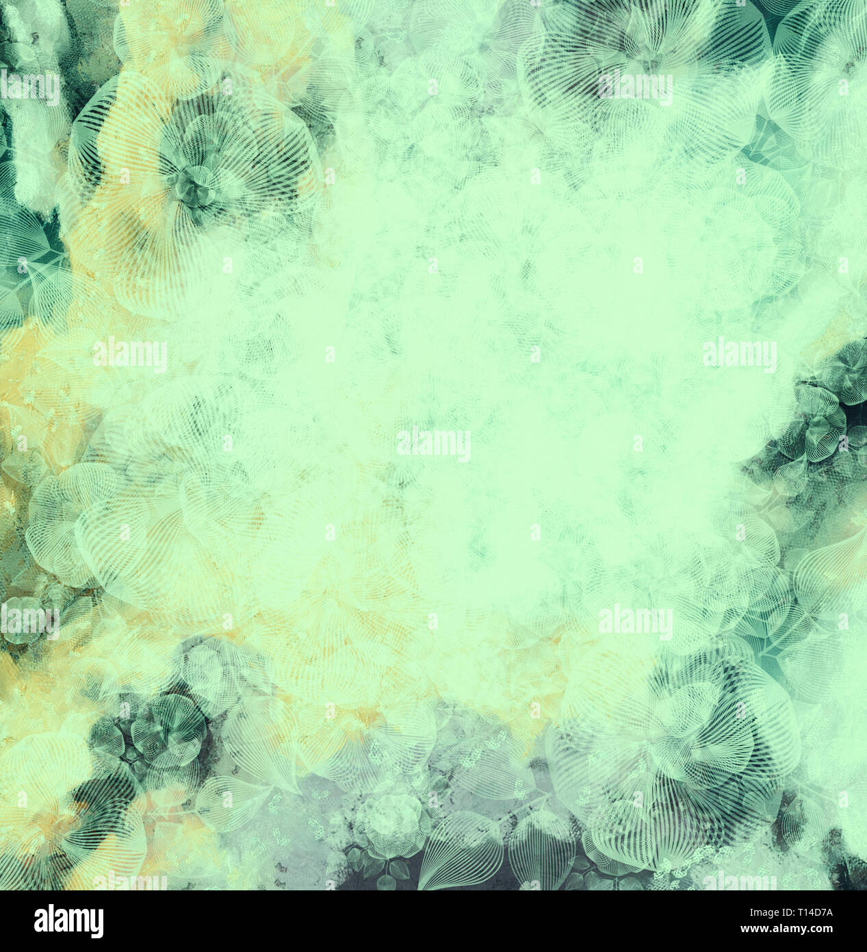 Abstrakte Blume Hintergrund, Minze. Sanfte, Licht in der Mitte, Farbe an den Rändern. Grundlage für den Text und Design. Stockfoto