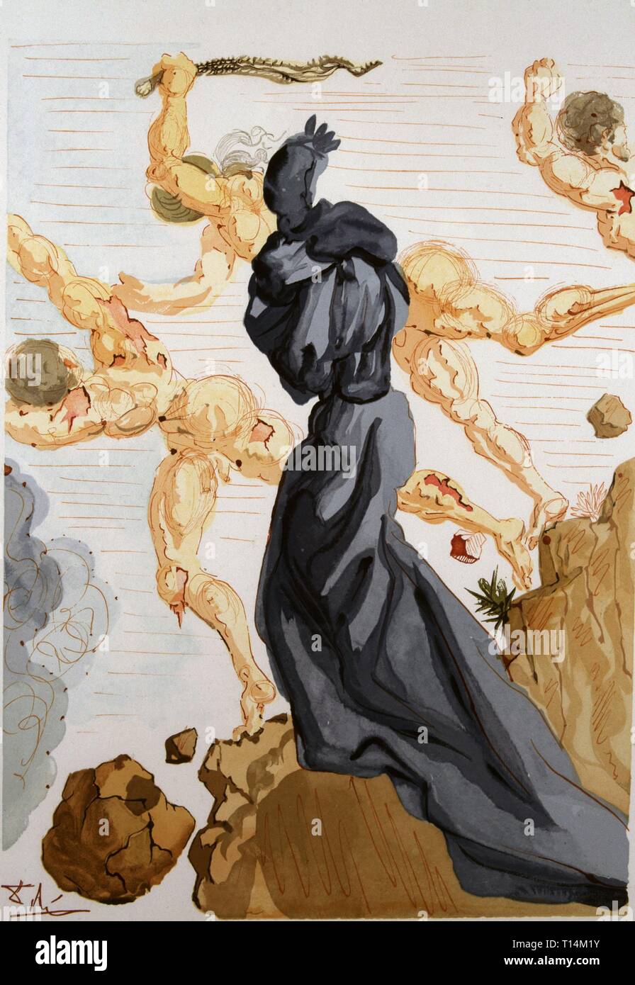 DANTE ALIGHIERI ESCRITOR ITALIANO. 1265-1231 "EL DIQUE DE FLAGETON AL BORDE DEL DESIERTO". XILOGRAFIA DE SALVADOR DALI PARA TARDAR SU OBRA "La Divina Comedia" CANTO XV. (INFIERNO) ATENCION: AUTOR CONTEMPORANEO SUJETO EIN COPYRIGHT ©. EL CLIENTE FINAL ES RESPONSABLE DE LA GESTION DE LOS DERECHOS DE AUTOR CON LAS SOCIEDADES EXISTENTES DE GESTION DE DERECHOS O DIRECTAMENTE CON LOS ORGANISMOS TITULARES DE LOS MISMOS. Thema: SALVADOR DALI (1904-1989). Stockfoto