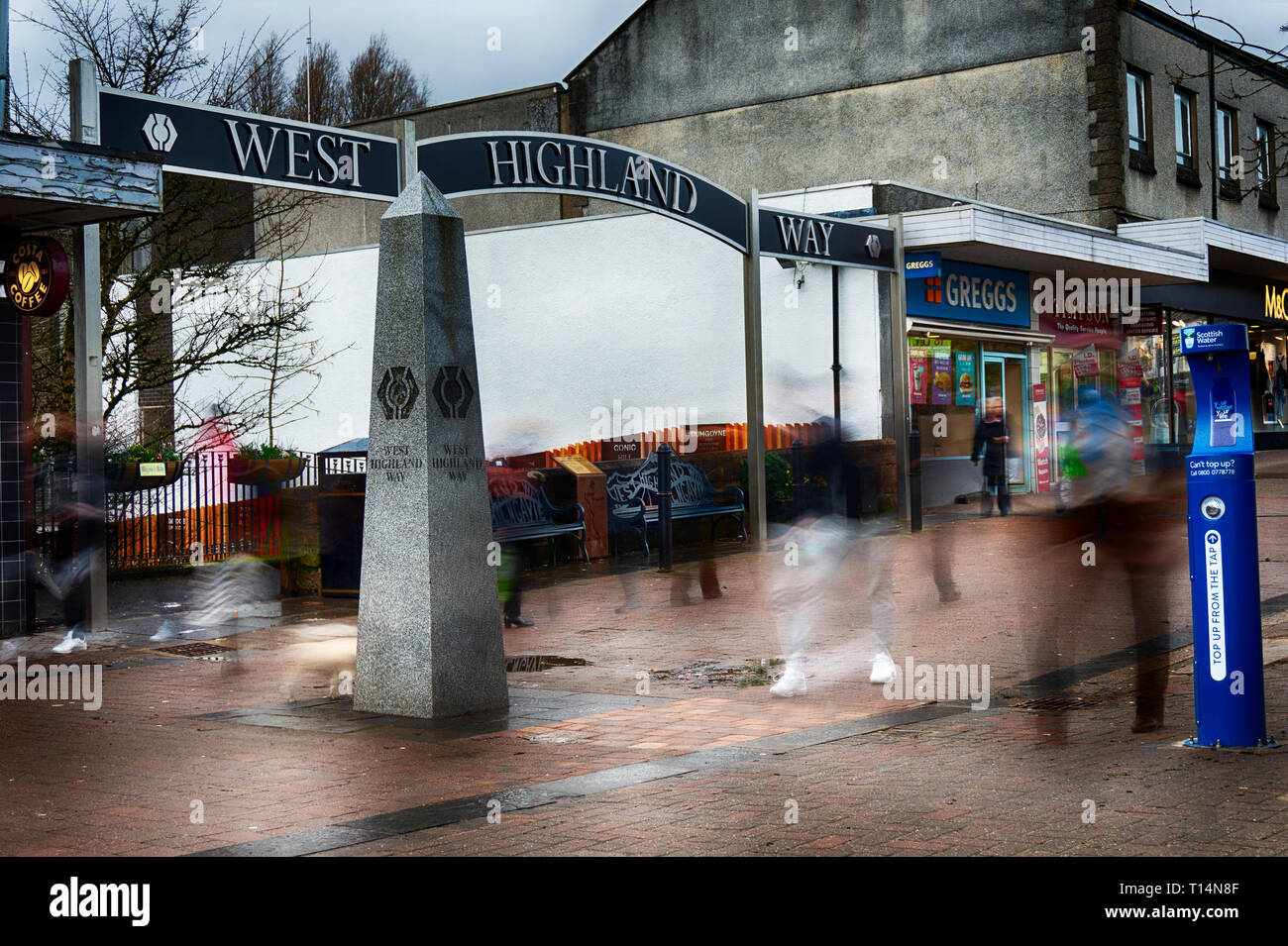 Der Obelisk am Anfang der West Highland Way, Milngavie Stockfoto