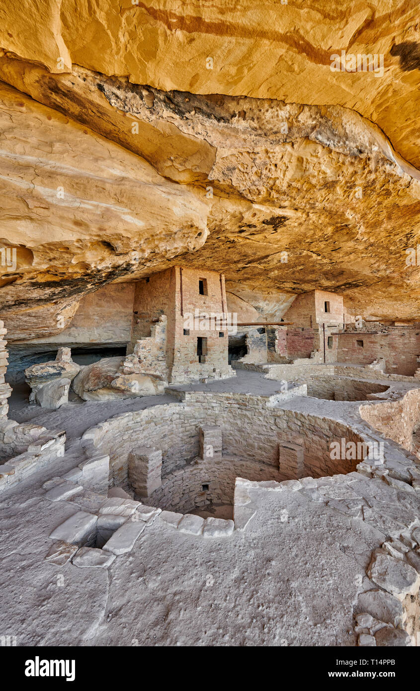 Balkon House, Cliff dwellings in Mesa-Verde-Nationalpark, UNESCO-Weltkulturerbe, Colorado, USA, Nordamerika Stockfoto