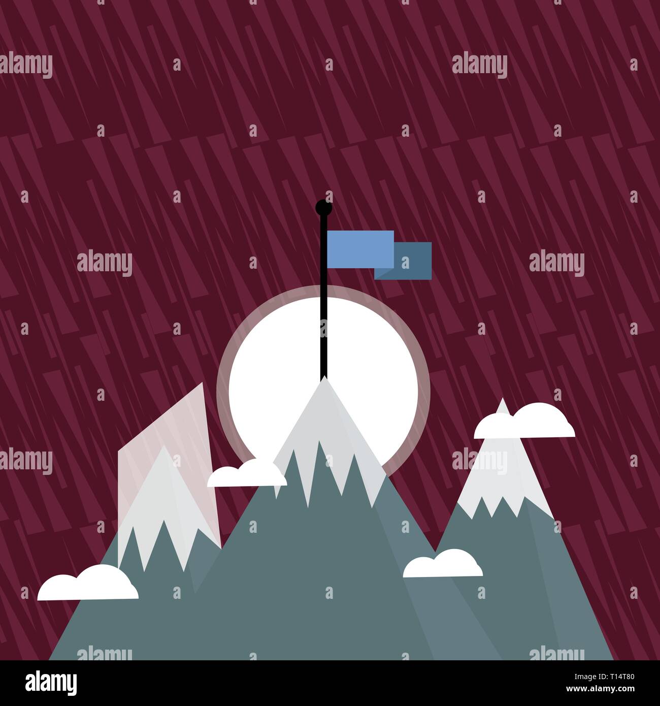 Drei hohe Berge mit Schnee und eine Leere bunte Fahne an der Spitze Design Business leere Raum Text für Anzeige Web site Förderung isolierte Verbot Stock Vektor