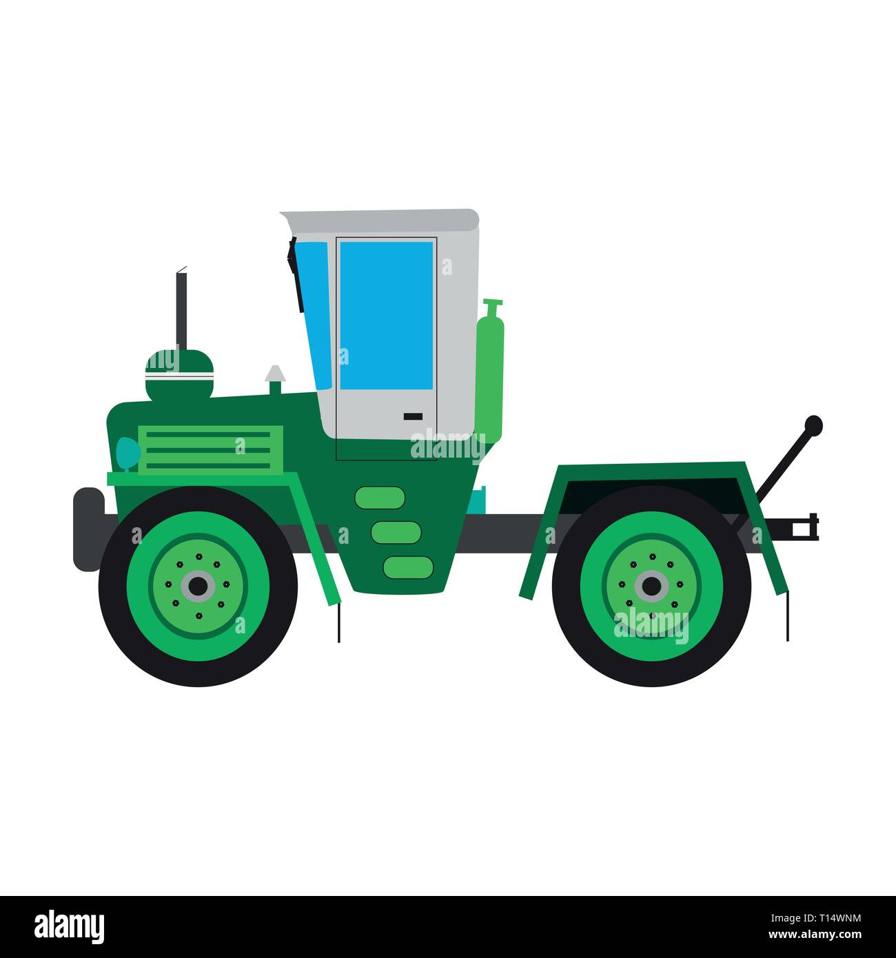 Grünen Traktor von der einen Seite Vector Illustration. Bauernhof landwirtschaftliche Ausrüstung Fahrzeug Maschinen Transport. Stock Vektor