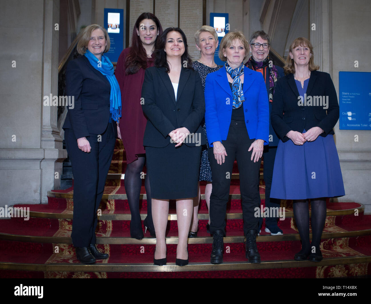 Pressekonferenz mit Anna Soubry, Sarah Wollaston und Heidi Allen, die die Konservative Partei die neue unabhängige Gruppe von Abgeordneten, mit: L-R ehemalige Tory Partei Abgeordnete Sarah Wollaston, Heidi Allen, Anna Soubry und ehemaligen Labour MP Joan Ryan Wo: London, Großbritannien Wann: 20. Feb. 2019 Credit: Wheatley/wann zu melden Sie beendet haben Stockfoto