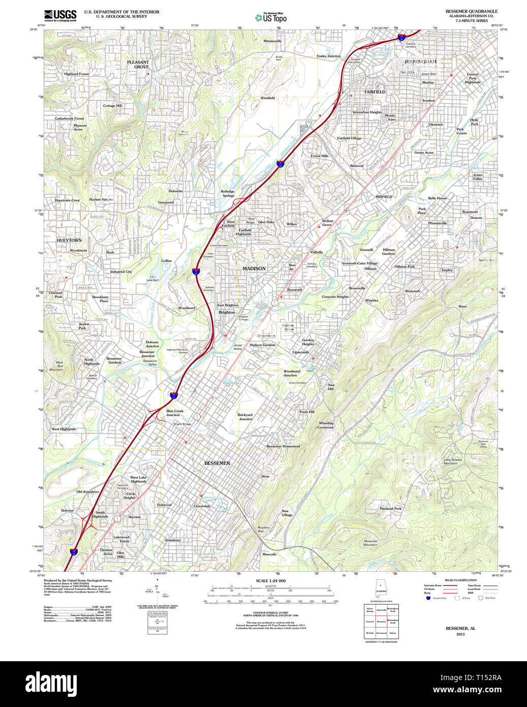 USGS TOPO Karte Alabama AL Bessemer 20111206 TM Stockfoto