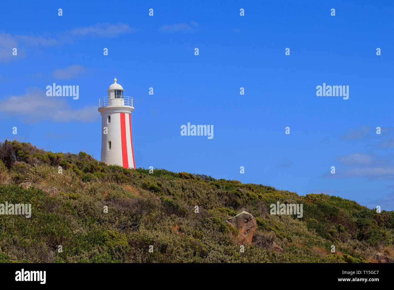 Mersey Bluff Leuchtturm in der Nähe von Devonport an der nördlichen Küste von Tasmanien. Der Leuchtturm wurde 1889 errichtet und bleibt in Service heute Obwohl es Stockfoto