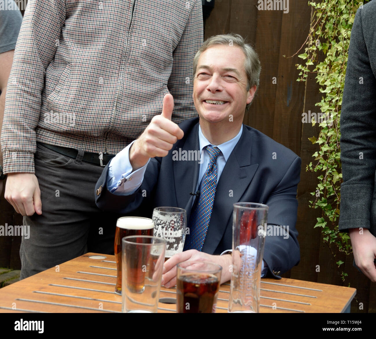 Nottingham, UK. 23 Mär, 2019. Nigel Farage, in Beeston, Nottingham, auf Urlaub März Kredit: Chris Whiteman/Alamy leben Nachrichten Stockfoto