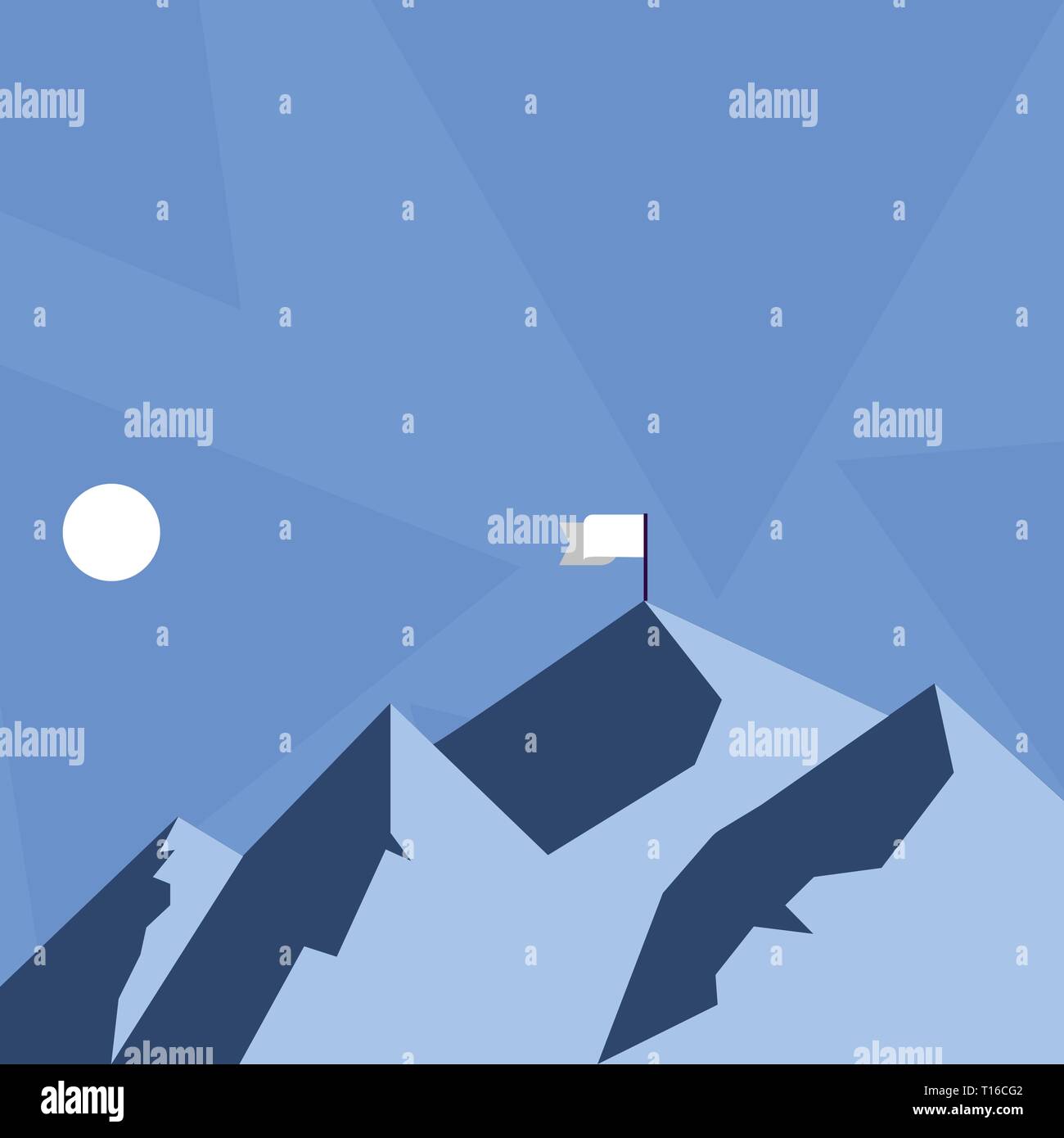 Berge mit Schatten, Tageszeit und Flagge Fahne auf einem Gipfel Design Business leere Raum Text für Anzeige Web site Förderung isolierte Banne Stock Vektor