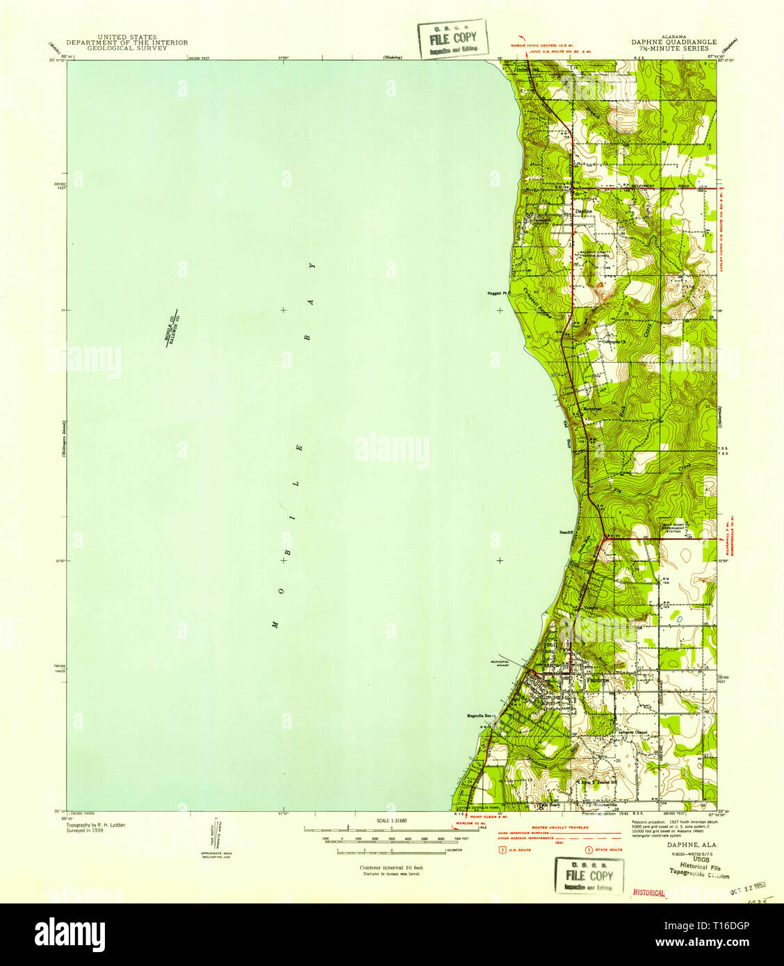 USGS TOPO Karte Alabama AL Daphne 305433 1941 31680 Stockfoto