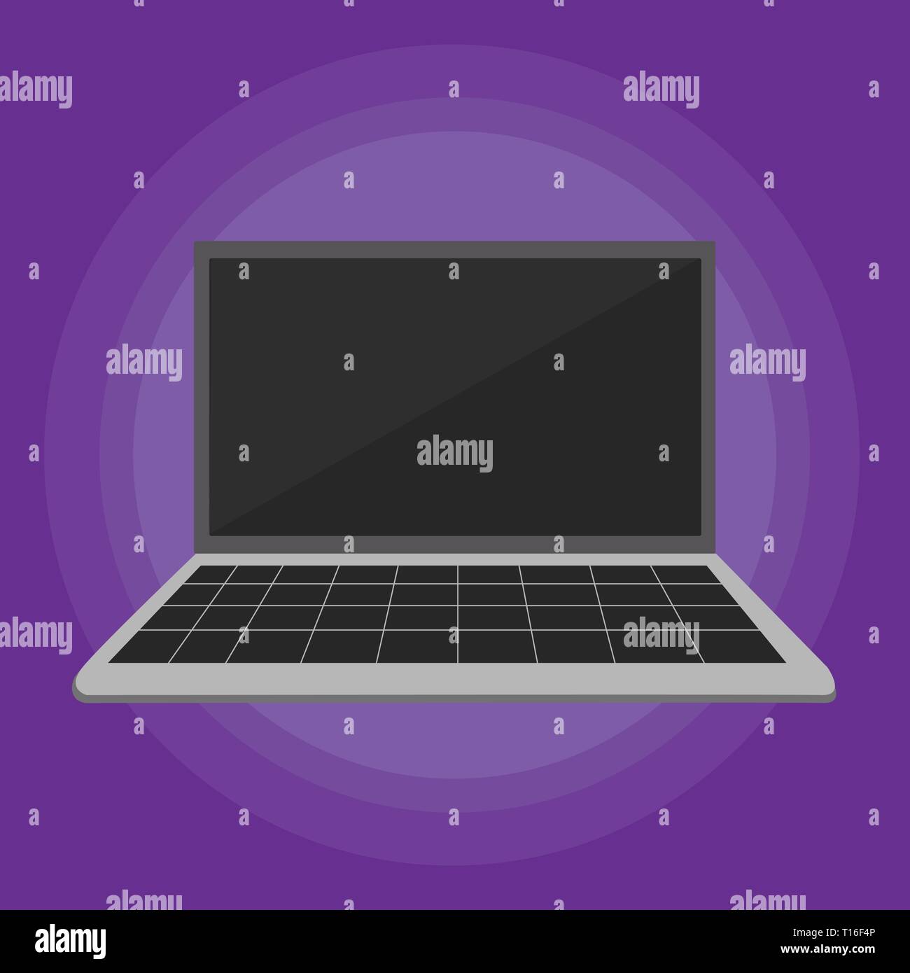 Laptop mit Raster Design Tastatur und leeren schwarzen Bildschirm auf pastellfarbenen Hintergrund Business leere Vorlage für das Layout für die Einladung Grußkarte Förderung p Stock Vektor