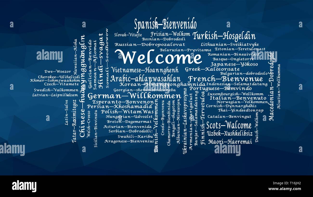 Viele Möglichkeiten zu sagen Herzlich Willkommen in verschiedenen Sprachen. Word cloud Prinzipdarstellung. Vektor Stock Vektor