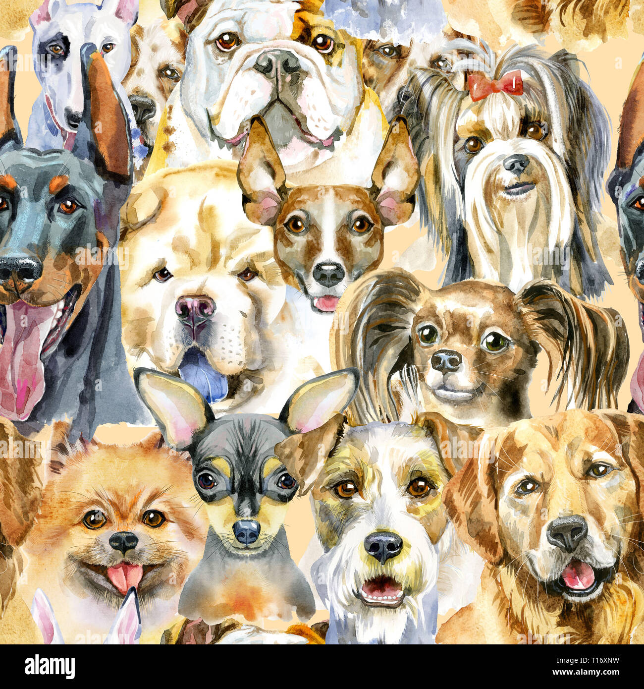 Aquarell nahtlose Muster der Hund. Haustier, Welpen Hintergrund. Tier wallpaper Stockfoto