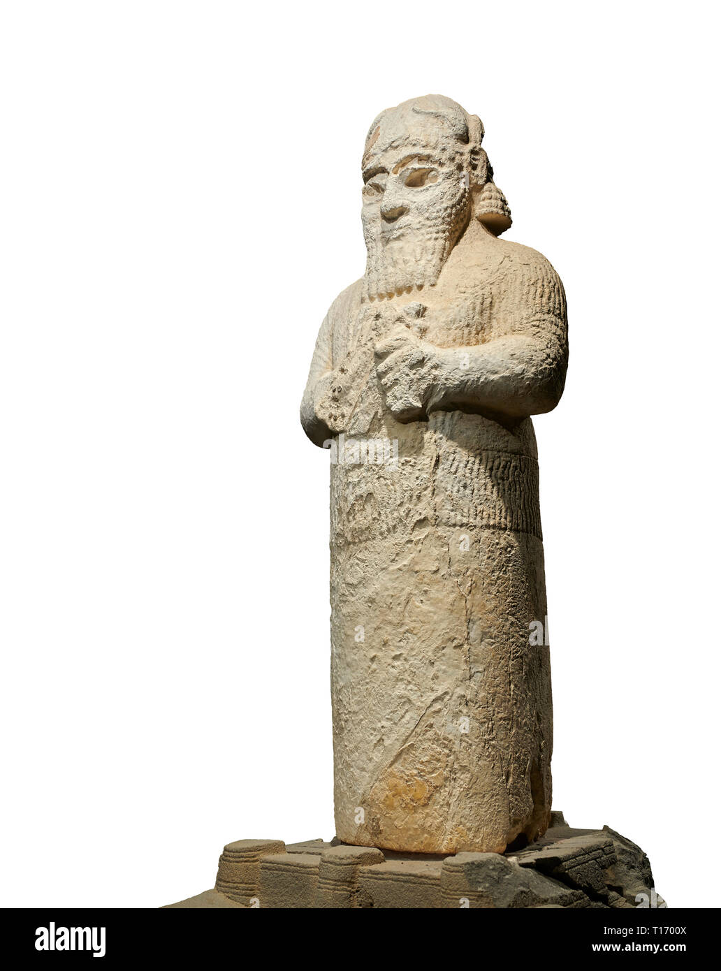 Hethiter monumentale Statue wahrscheinlich Tarhunda, der Sturm Gott, stehend auf einem Wagen von zwei Stieren gezogen wird. Archäologisches Museum Adana, Türkei. Gegen Stockfoto