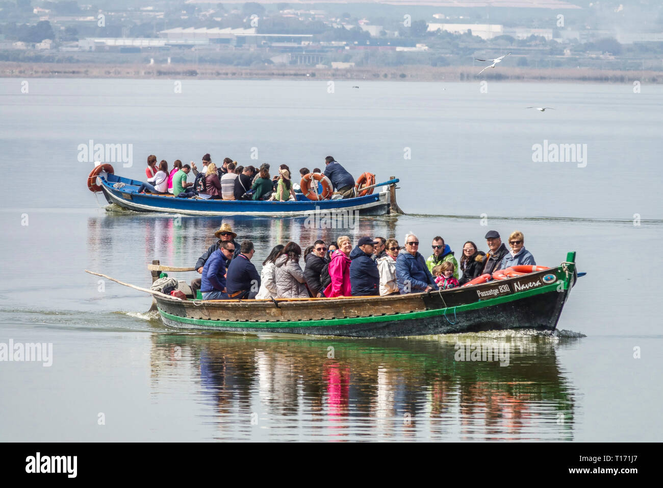 Valencia Albufera Natural Park Valencia Touristen, Bootsfahrt auf dem See, Valencia Spanien Albufera Natural Park Boot Stockfoto