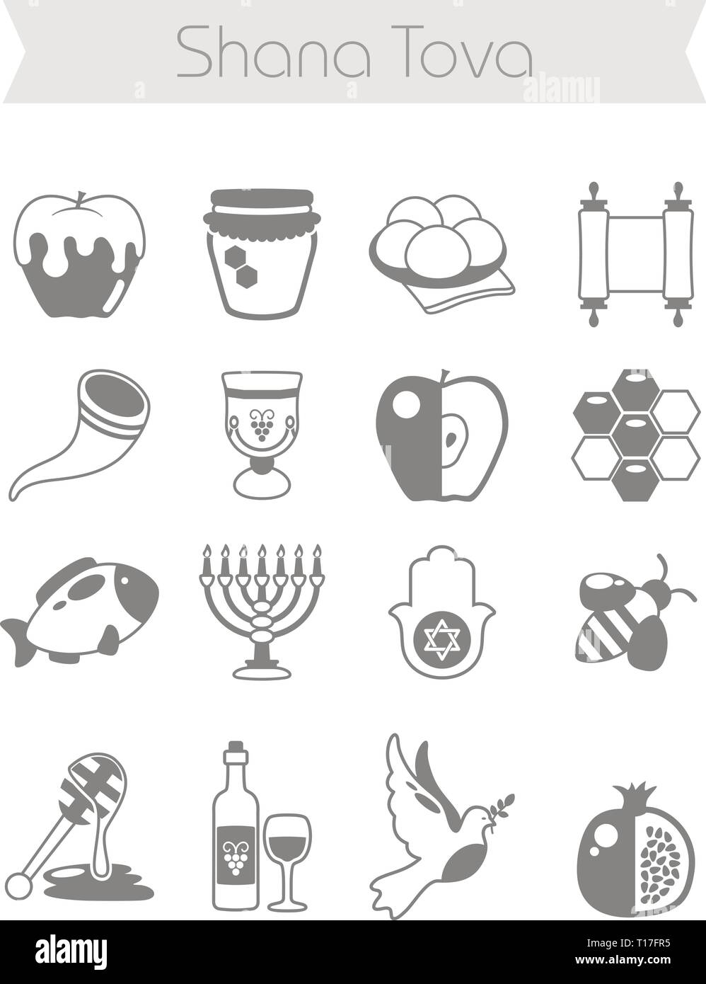 Rosch Haschanah Shana Tova Oder Das Judische Neue Jahr Flachbild Vector Icons Einstellen Stock Vektorgrafik Alamy