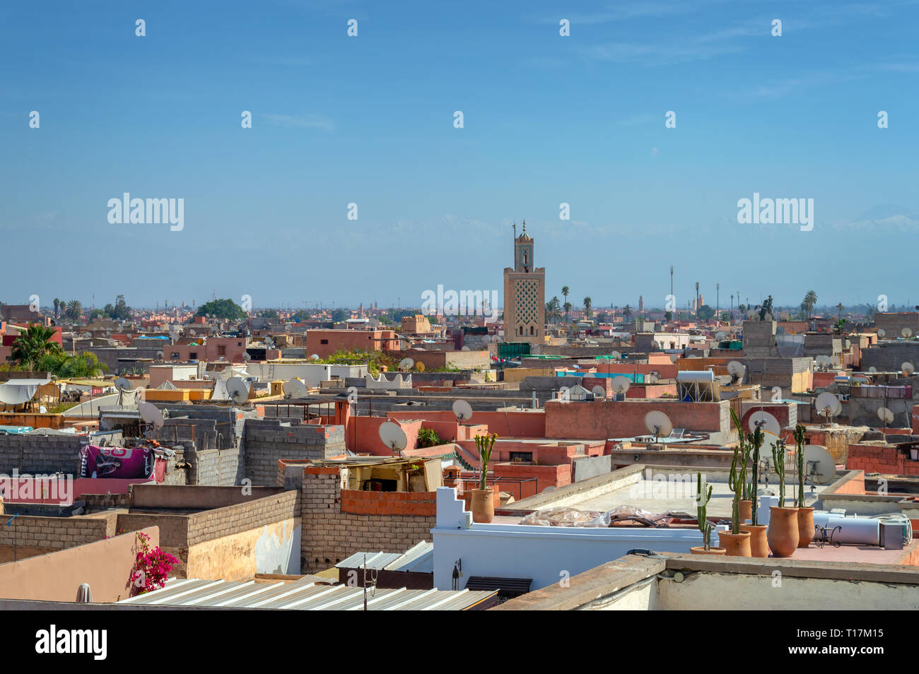 Luftaufnahme der Dächer von Marrakesch, Marokko Stockfoto