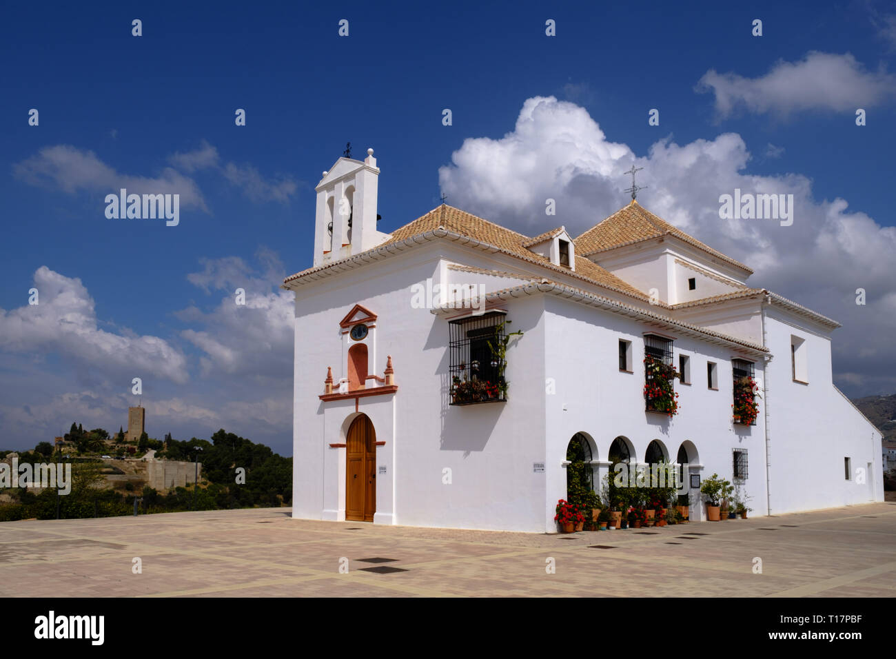 Cerro de los Remedios Kirche in Los Remidios Garten Park, Velez-Malaga, Axarquia, Malaga, Andalusien, Costa del Sol, Spanien Stockfoto