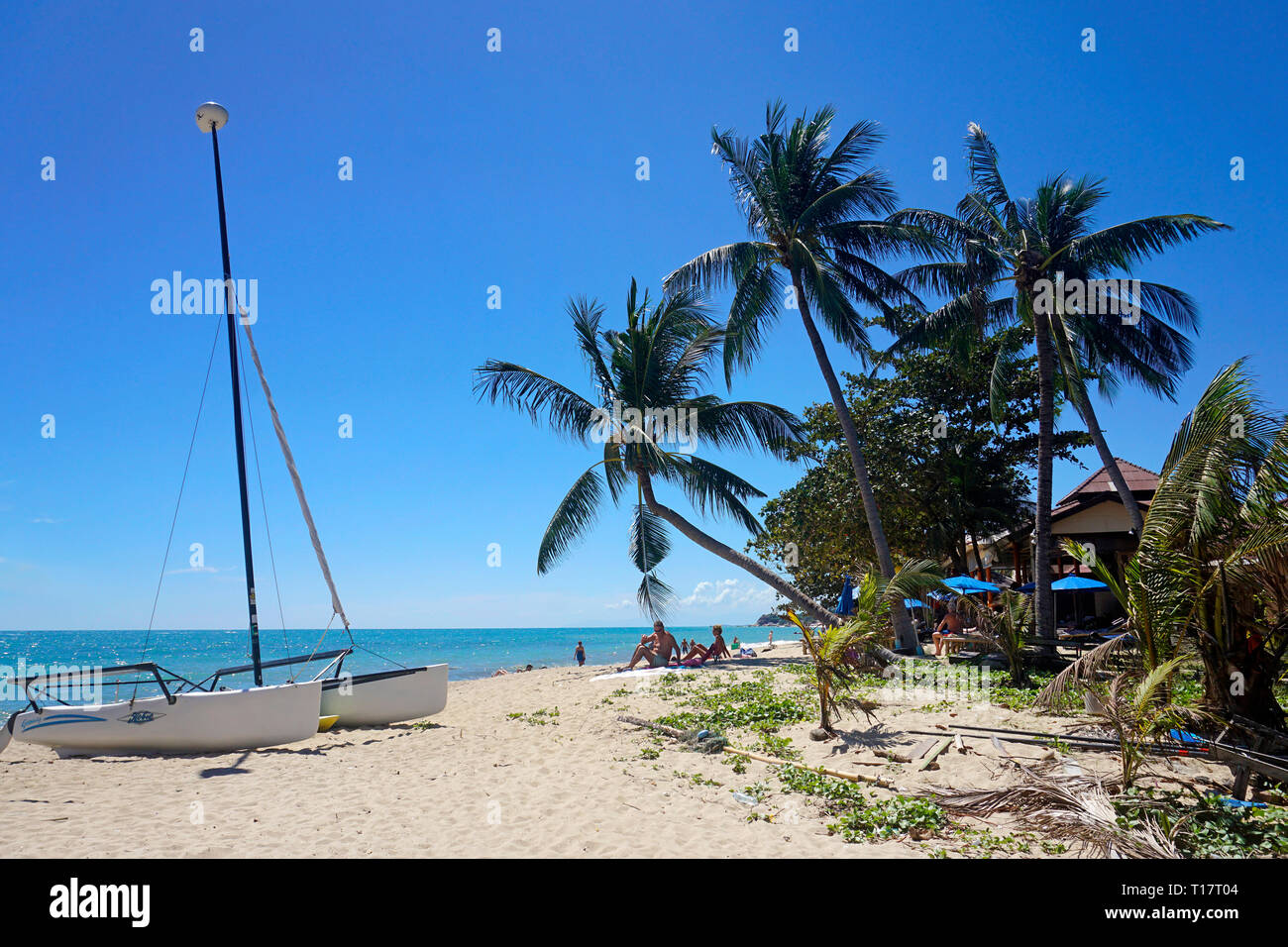 Katamaran am Lamai Beach, Koh Samui, Golf von Thailand, Thailand Stockfoto