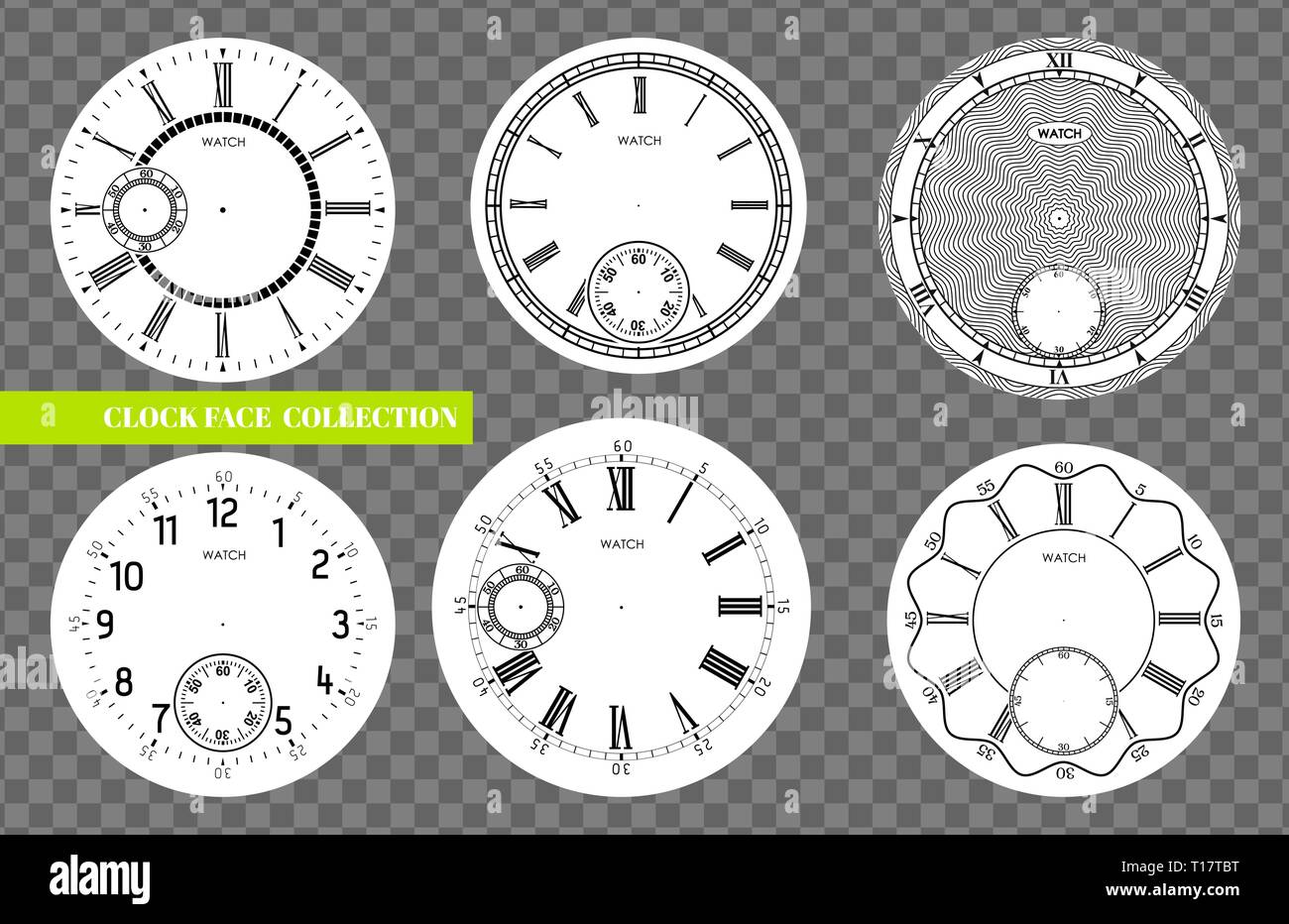 Zifferblatt leer legen Sie auf transparentem Hintergrund isoliert. Vektor watch Design. Vintage römische Ziffer clock Abbildung. Schwarze runde Zahl skalieren Stock Vektor