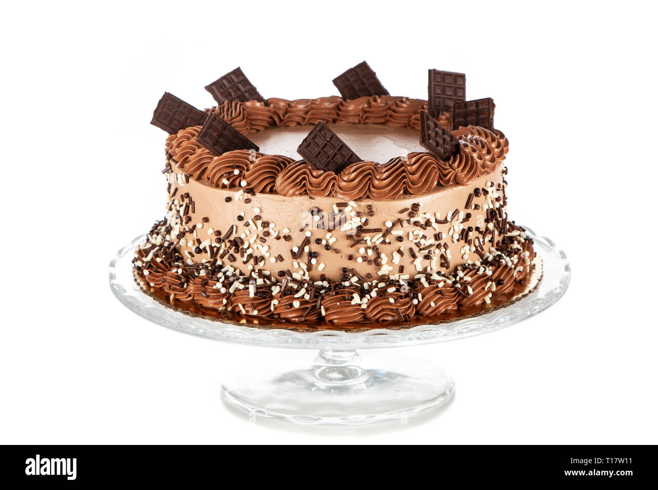 Schokoladenkuchen auf dunklem Hintergrund Stockfoto